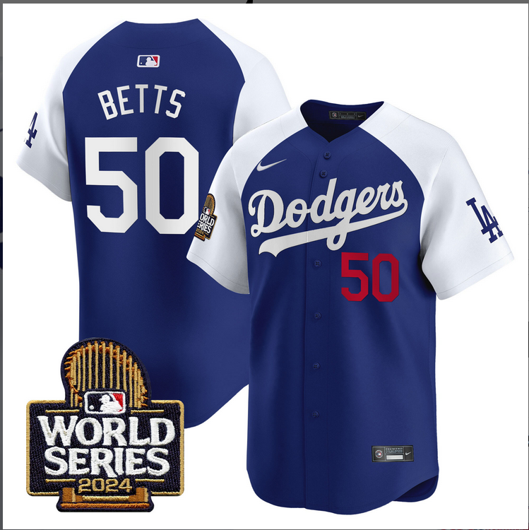Men MLB Los Angeles Dodgers #50 Betts blue 2024 World Series Champions Patch Limited Jersey20241105 style 1->mlb hats->Sports Caps